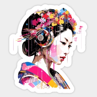 Japanese Woman Portrait Geisha Tradition Culture Abstract Sticker